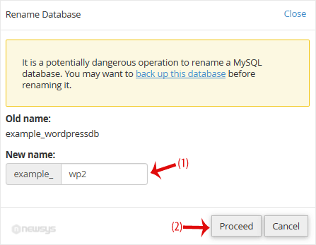 How to Rename a Database in cPanel change dbname