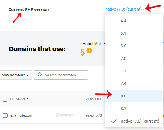 How to Change the PHP Version via CloudLinux Selector in cPanel cp cl current php version option