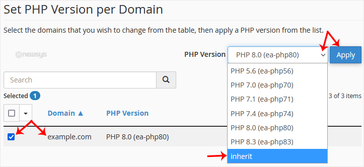 How to Reset the PHP Version to the Default Version in cPanel cpanel multiphp select domain full reset