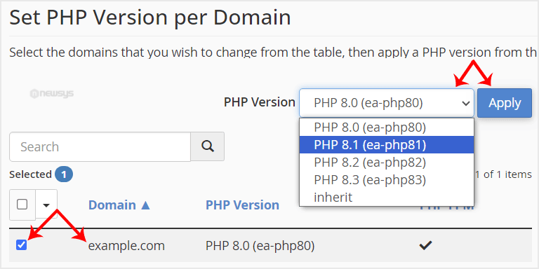 How to Set the PHP Version per Domain in cPanel cpanel multiphp select domain full