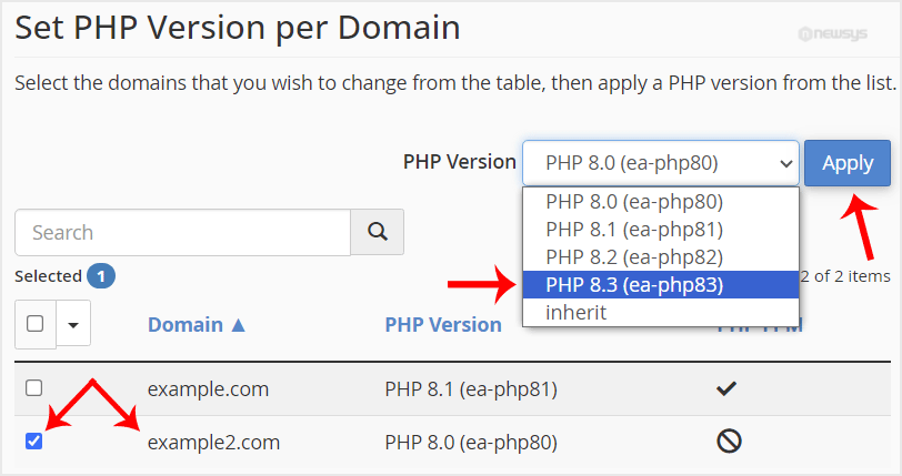 How to Set the PHP Version per Domain in cPanel cpanel multiphp select second domain
