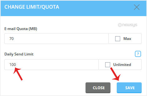 da email sendlmt quota