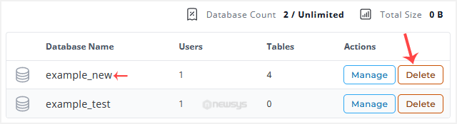 da mysql deletedb