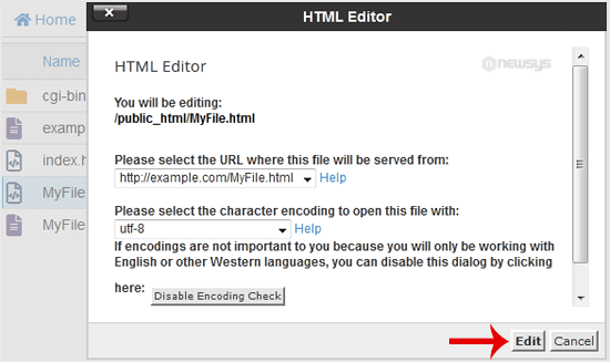 How to Edit a File in the cPanel File Manager filemanager edit menu