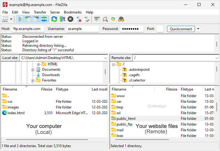 How to Access or Connect to the FTP via FileZilla ftp connected filezilla client