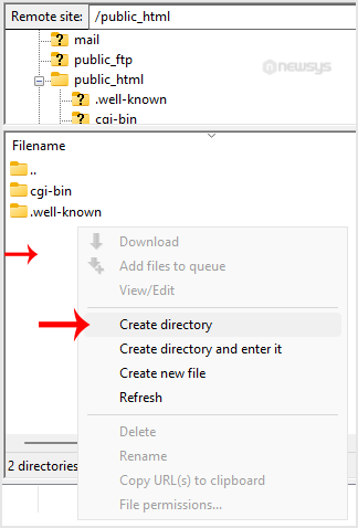 ftp filezilla create dir menu