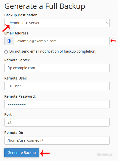 generate remote backup config