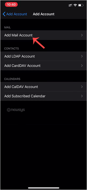 ios add mail account option