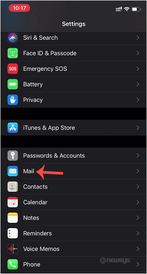 ios settings mail option