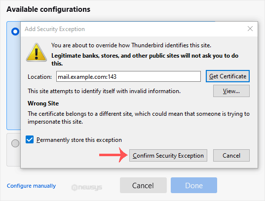 How to Setup a cPanel Email Account in Mozilla Thunderbird mozilla thunderbird confirm security