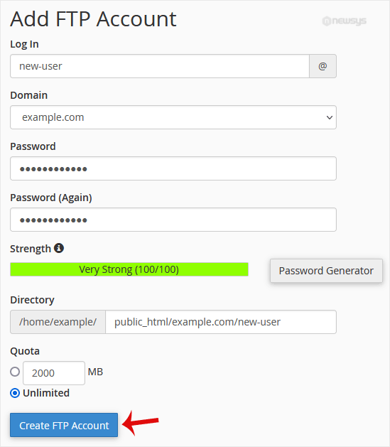 new ftp account
