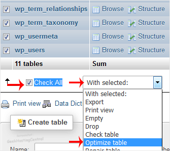 How to Optimize a Database via phpMyAdmin in cPanel optimize db