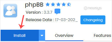 How to Install phpBB Forum via Softaculous in SiteWorx phpbb install button