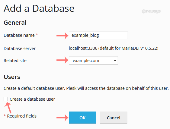 plesk add a database final