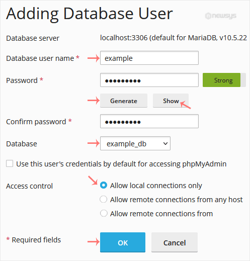 How to Create a New Database User in Plesk plesk adding database user option