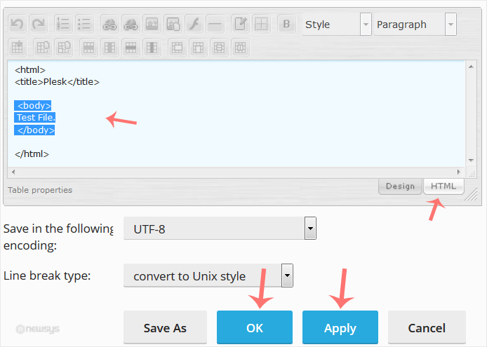 How to Edit a File in the Plesk File Manager plesk editor ui