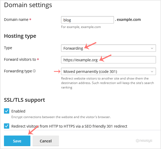 plesk forwarding redirect final
