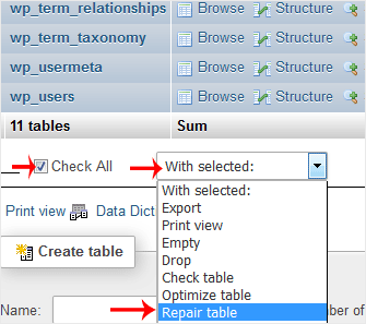 How to Repair a Database via phpMyAdmin in cPanel repair db