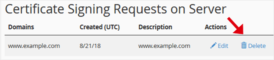 ssl csr delete cpanel