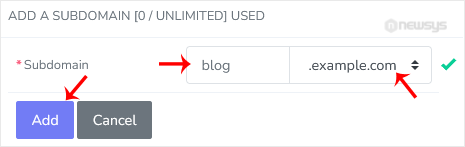 How to Create a Subdomain in SiteWorx subdomain add