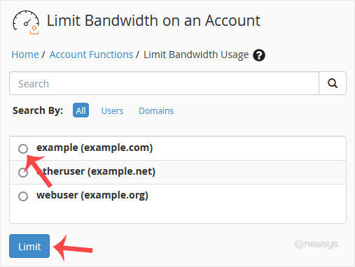 whm reseller limit bandwidth select