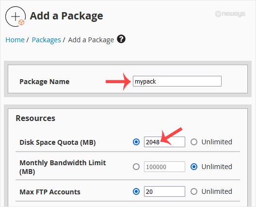 How to Create/Add a Package in the WHM whm reseller package resource