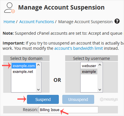 How to Suspend a cPanel User in the WHM Account whm reseller suspend account