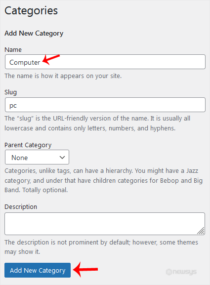 How to Add a New Category in WordPress wp category filling